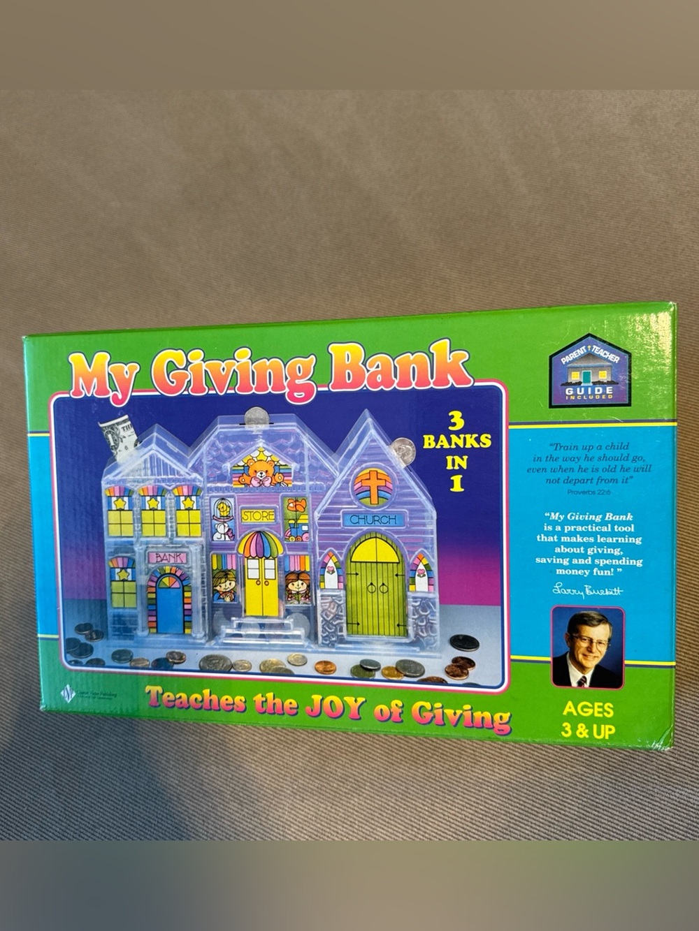 VTG MY GIVING BANK Larry Burkett Children 3 Sections Christian 1998 New